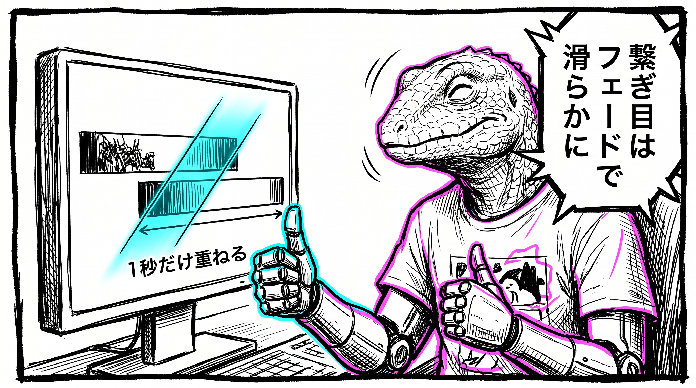繋ぎ目を1秒だけ重ねてクロスフェード